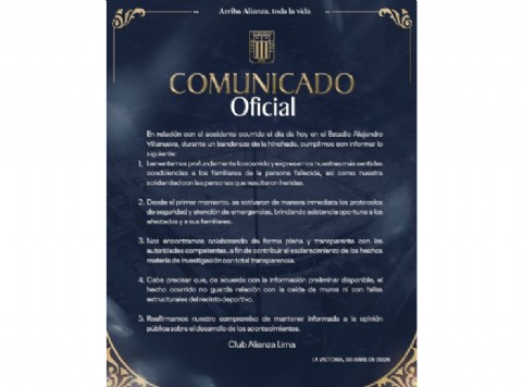 Comunicado de Alianza Lima: descartan fallas estructurales tras la muerte en el banderazo